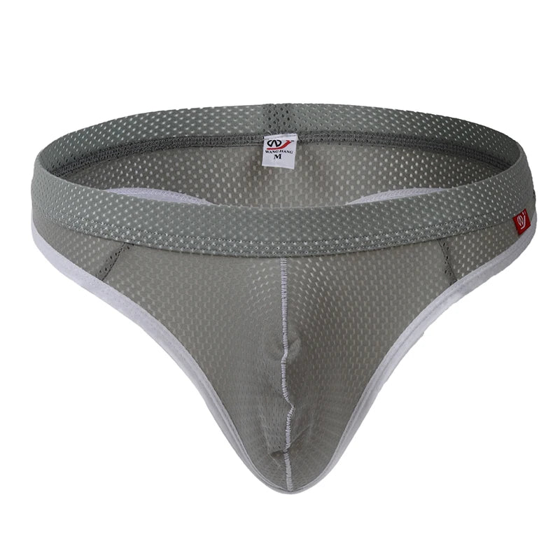 Men's Low Waist Thongs Breathable Nylon Mesh T Briefs Comfortable Underwear