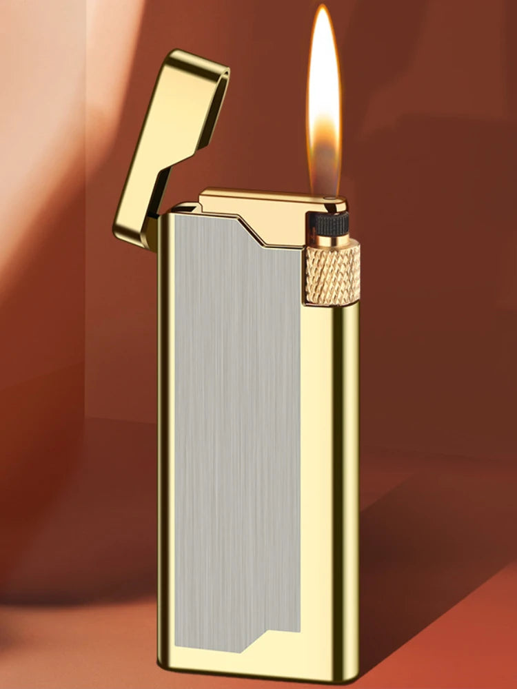 New Personality Portable Metal Slender Wheel Lighter Butane Gas Open Flame Lighter Mini Cigarette Lighter Gadget Men's Gift