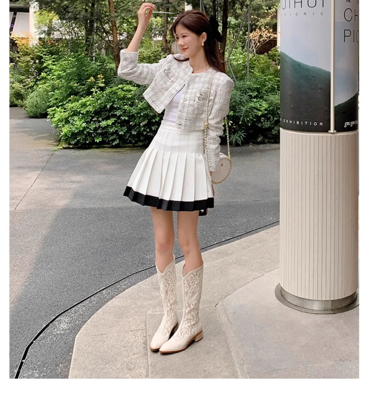 Woman Fashion Lace Flower Boots Thick Heel Pointed Toe Mid-calf Boots Female Footwear Summer Size 41 Breathable Botas De Mujer