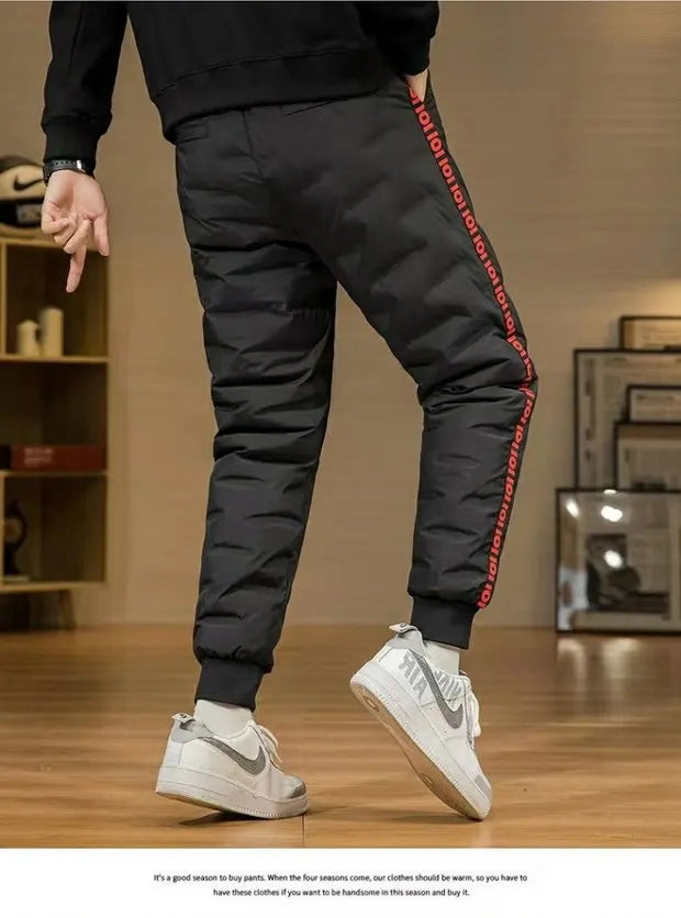 Men's down Trousers Large Size Winter Fce Warm Casual Du down Cotton Pants Loose Fit mid Waist Long Pants Polyester Fiber