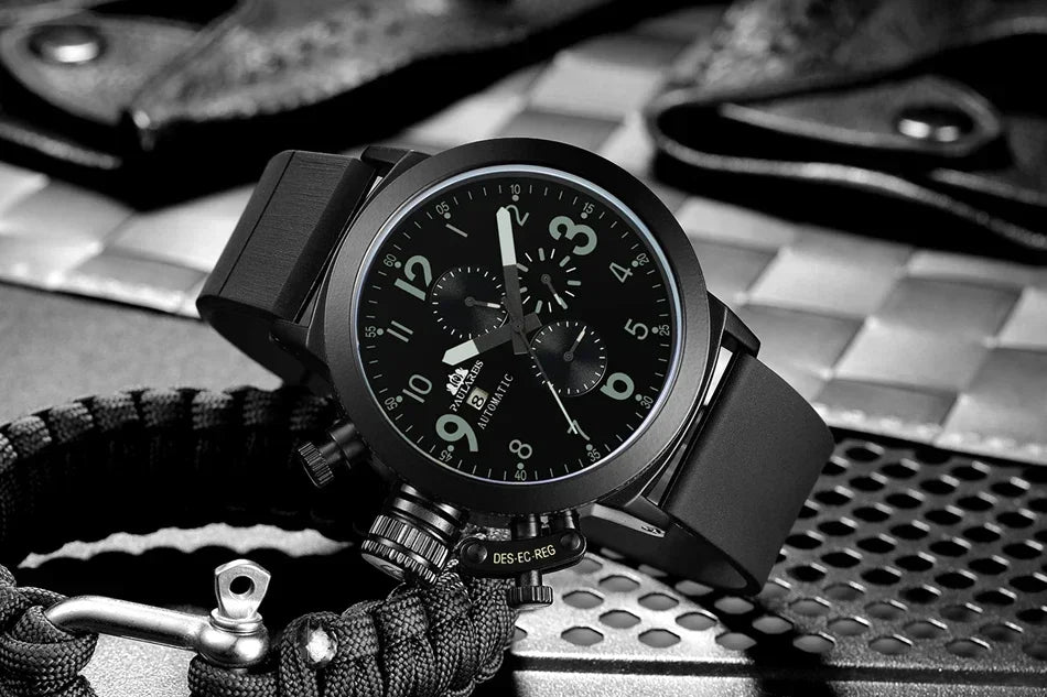 Automatic Watches for Men Mechanical Self Wind Rubber Boat Case Orange Blue Yellow Grey Fashion U Left Hand Reloj Hombre Baratos