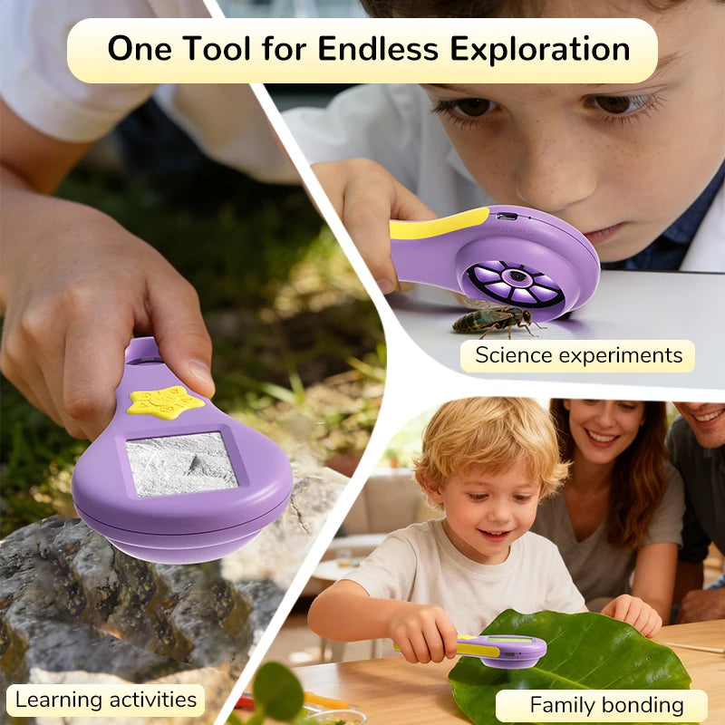 Digital Magnifier 2.0'' IPS Screen 2.0MP Purple Handheld Video Microscope Camera 50X Magnification 8LEDs With Magnifying Glass