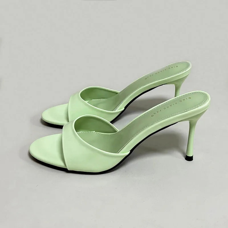 Heeled Footwear Female Slides Women Slippers Summer Spring Fashion Round Toe Ladies Thin Heels Slippers Sandals Pumps Shoes