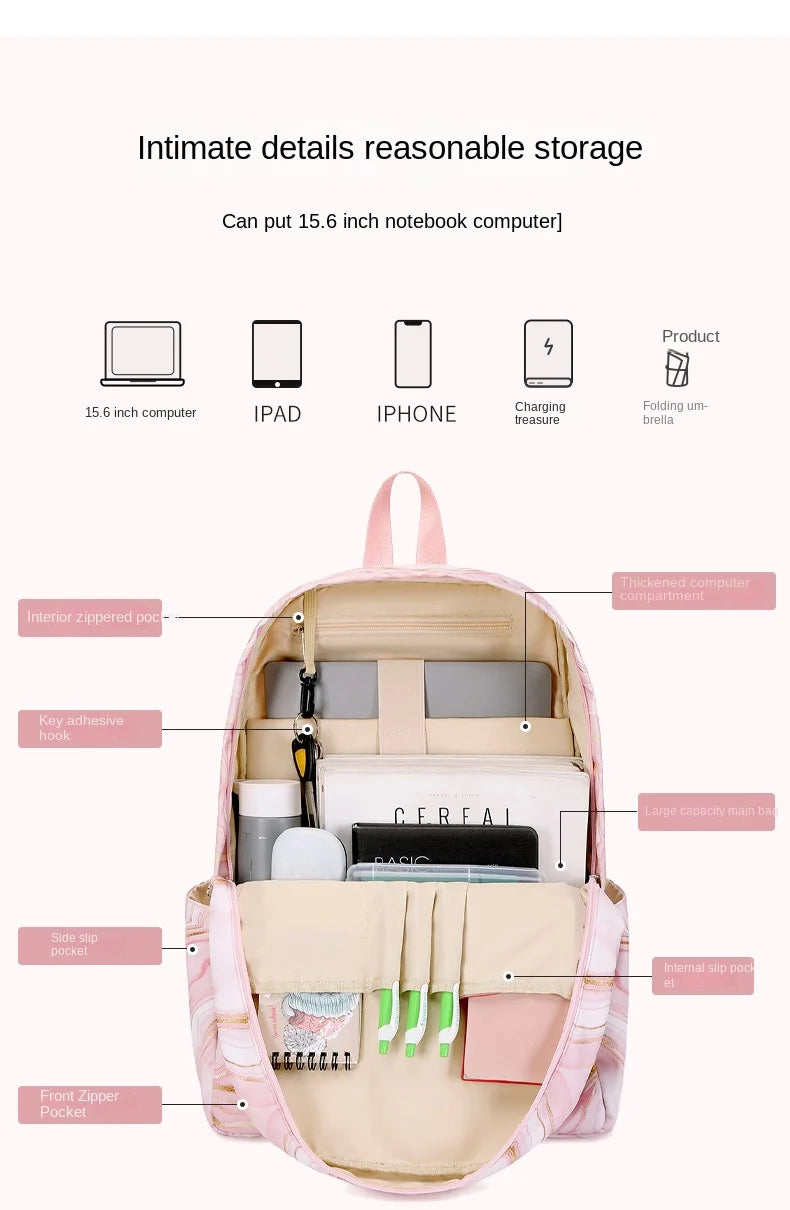 School Bags for Teenagers Girls Schoolbag Large Capacity Printing School Students Backpack Set Lunch bag Kids Cute Book Bags