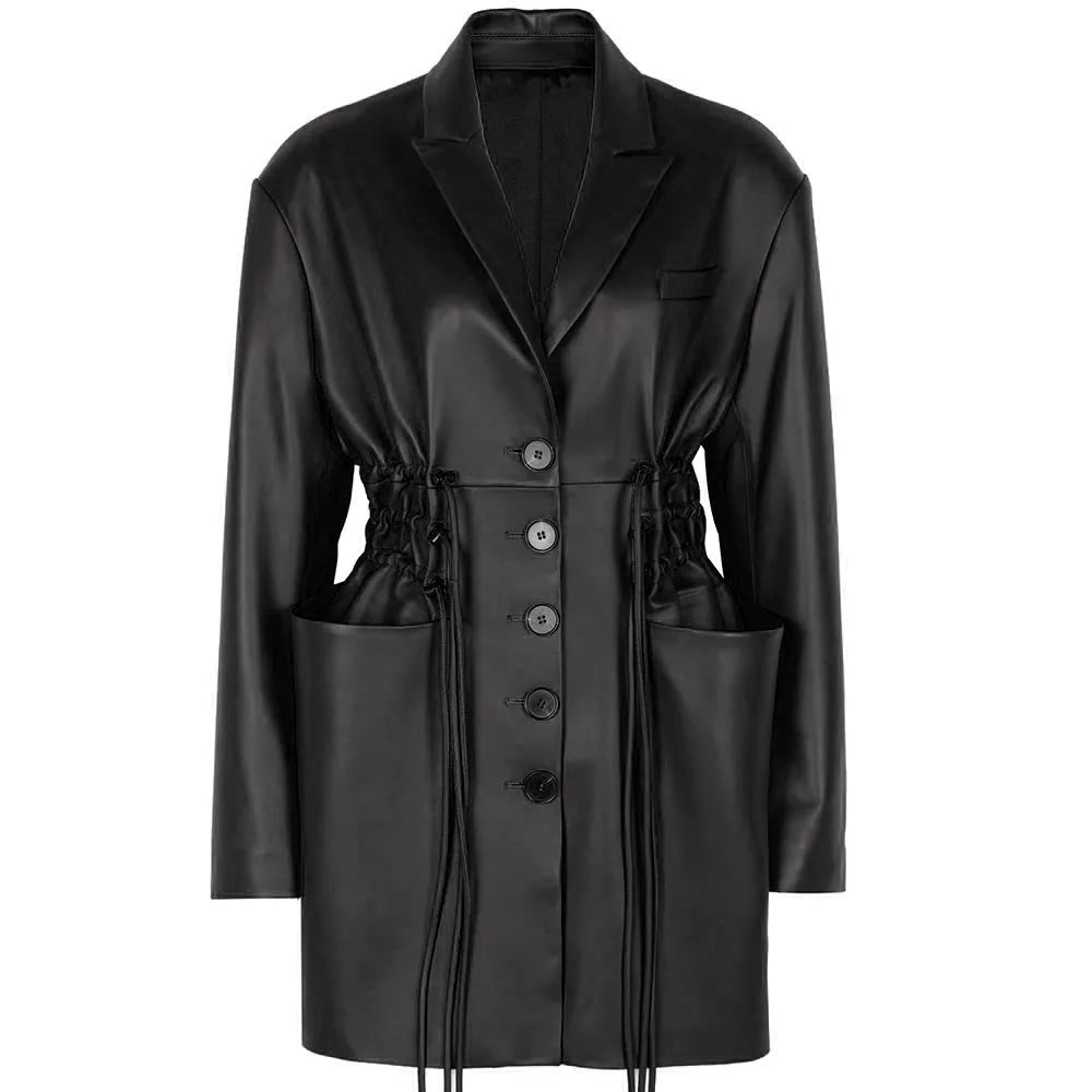 YOLOAgain Women's Leather Jacket Genuine Sheepskin Coat Single Breasted