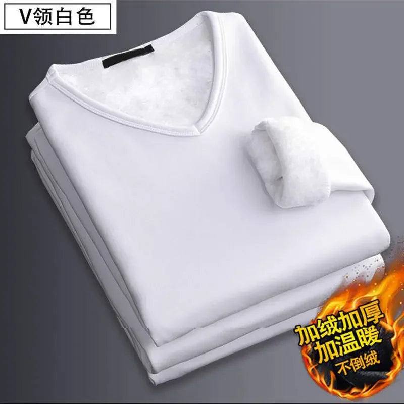 Thermal Underwear Shirt Men V Neck Fleece Sport Tops Autumn Thermo Clothing Comfortable Warm Long-Sleeved 5XL