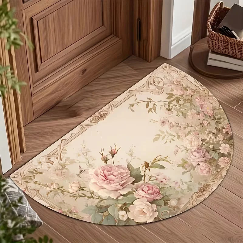 Bohemian Style Floral Semi-circular Carpet Vintage Ethnic Style Floral Carpet Living Room Bedroom Kitchen Entrance Carpet