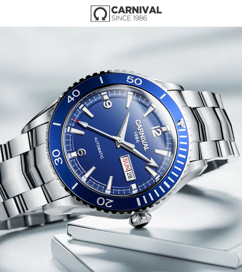 I&W Men Automatic Watch 41mm Mechanical Wristwatch 50M Waterproof Luminous Sapphire Mirror Dual Calendar Week Date