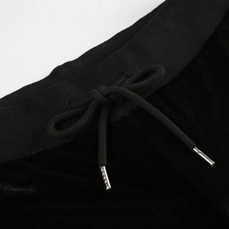 AltGoth Y2k Streetwear Gothic Velvet Pants Women Dark Cyber Punk Harajuku Grunge Pentagram Printed Low Waist Stright Pants Femme