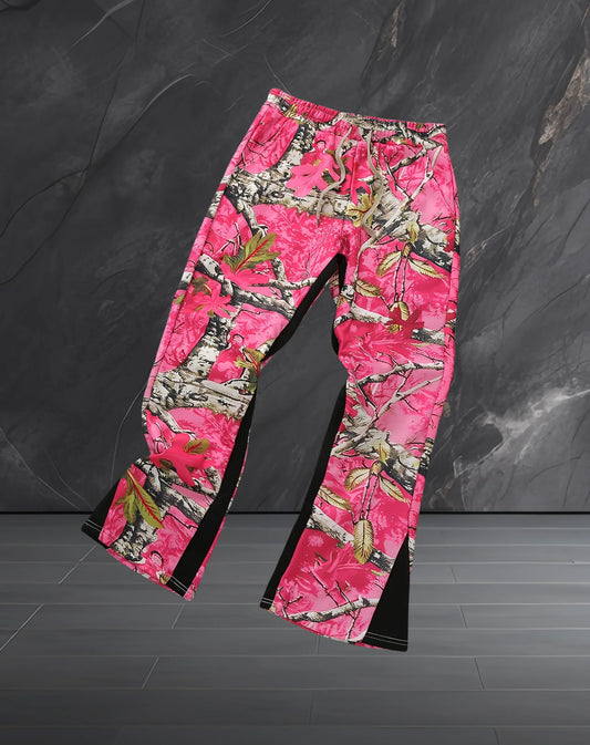 Men's Casual and Trendy Slightly Flared Pants with A Personalized Pink Camouflage Digital Print These Pants Combine The Latest T