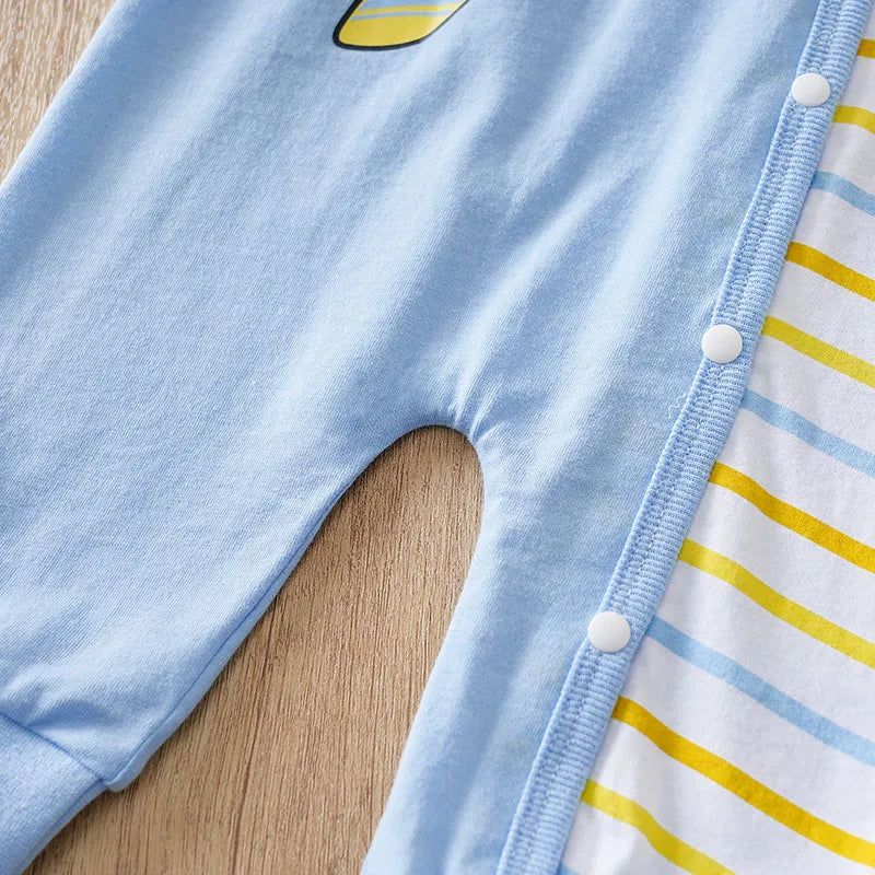 Newborn Baby Clothes cotton 0-12 Months blue Flying bear stripe print Spring and autumn Long Sleeve unisex Kids Jumpsuit Pyjama