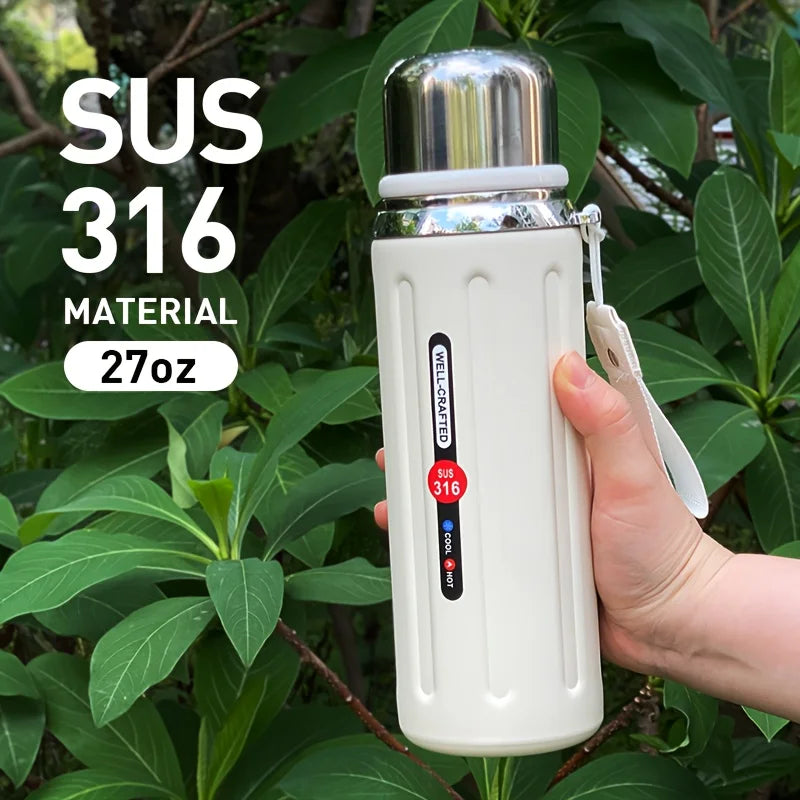 316 Insulated Water Bottle Double-Wall Vacuum Insulated Reusable Cup with Leak-Proof Flip-Top Lid & Strap for Outdoor Gym