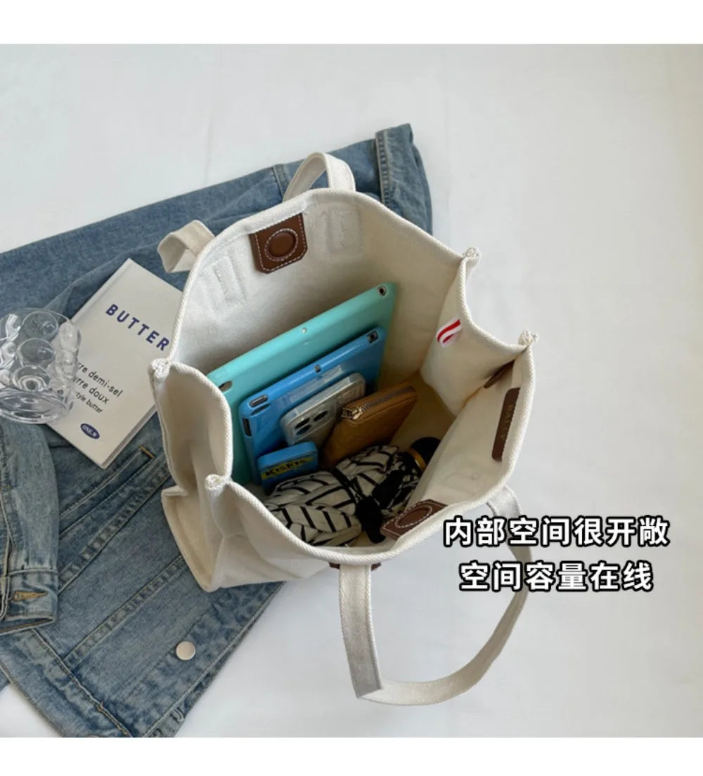 2025 New Canvas Tote Bag for Women Large Capacity Casual Shoulder Bag Simple Commute Shopping Bag High Quality