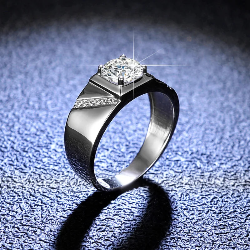 JoyceJelly Pure Silver 925 Jewelry For Men Luxury 1 Carat D Color Moissanite Ring S925 Simple Wedding Rings Platinum Plating