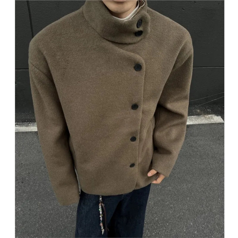 Winter woolen jacket men Caot Warm windproof 2025 New Style Fashionally Slim-Fitting Short Jacket Coat Individuality stand-up