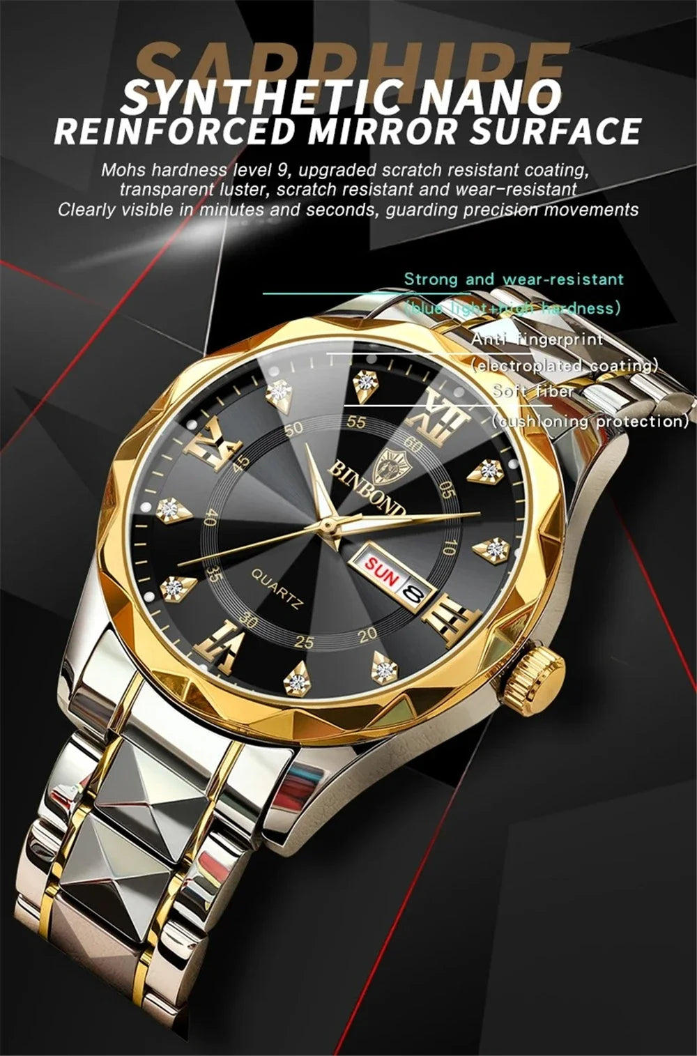 Watch For Men Original Top Brand All Black Stainless Steel Men's Wristwatch Classic Business Waterproof Japan Movement