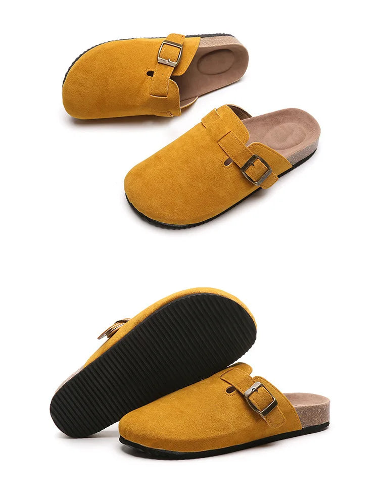 Cork Footbed Slippers For Women Men Fashion Clogs Leather Mules Female Home Street Shoes With Arch Support Indoor Outdoor Slides