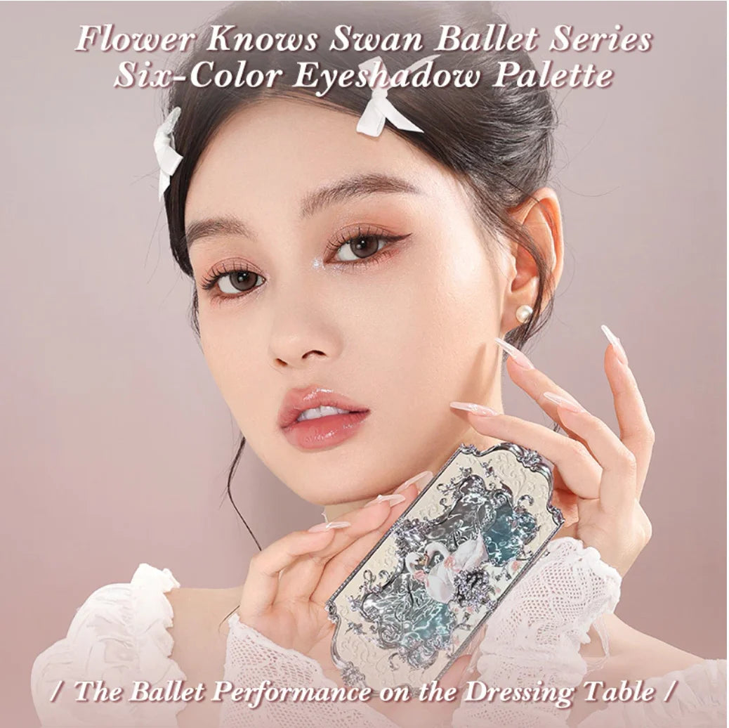 Flower Knows Swan Ballet Series 6 Color Eyeshadow Palette Long-lasting Effect Silky Powder Matte Chameleon Eye Makeup Cosmetics