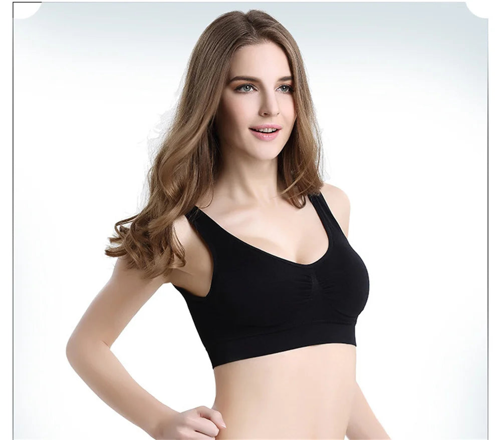 Women Seamless Bras Camisole Underwear Crop Top XXL 3XL Black Pure Color Sports Gym Running Fitness Yoga