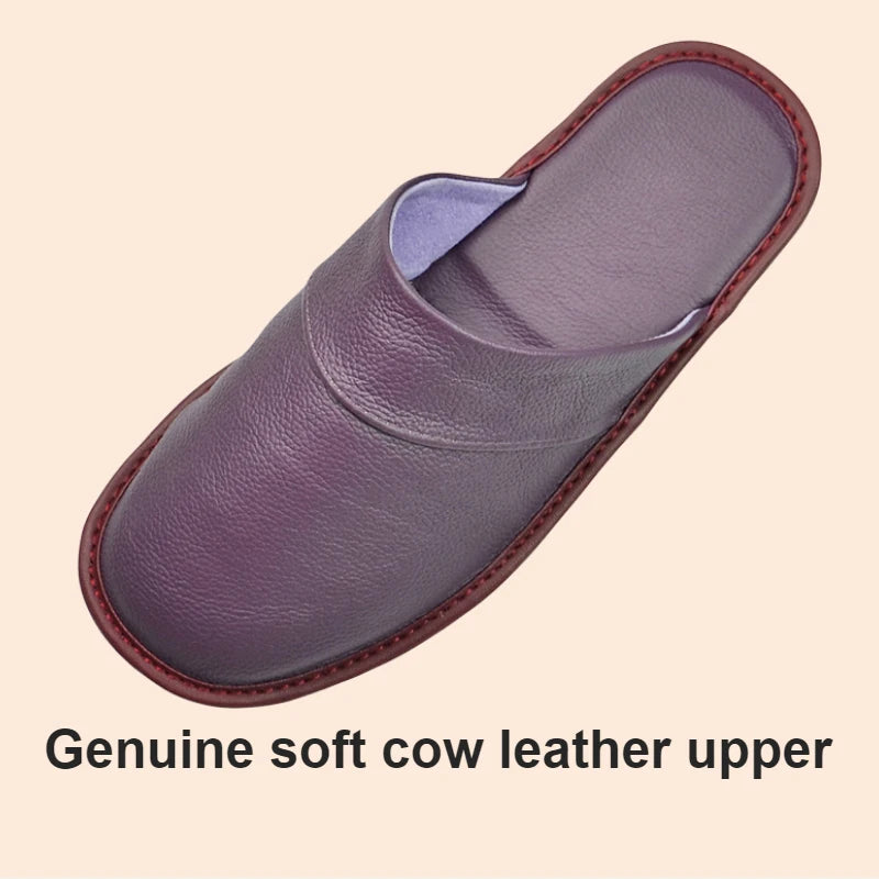 Genuine Cow Leather Slippers Homes in indoor slipper Spring Autumn summer men women elderly non-slip casual single Slides shoes