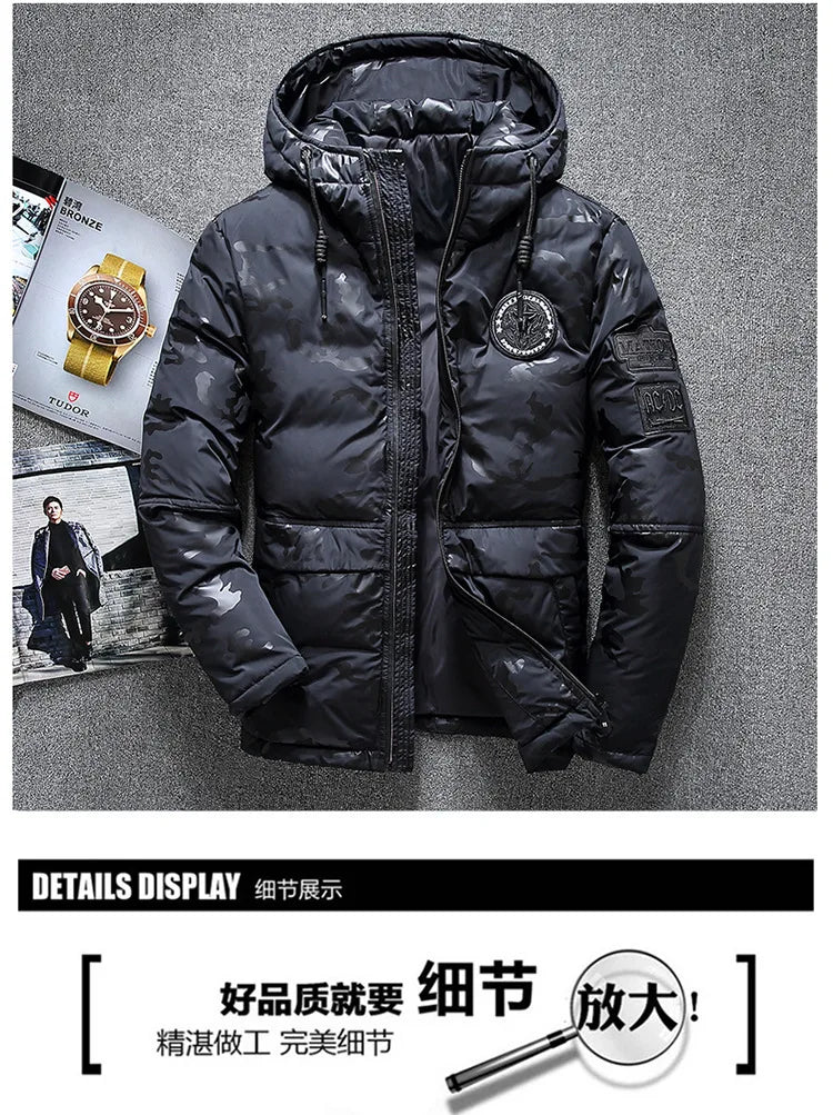 Men's Winter Warm White Duck Down Jackets Men Outwear Thick Snow Parkas Hooded Coat Male Casual Thermal Windproof Down Jacket