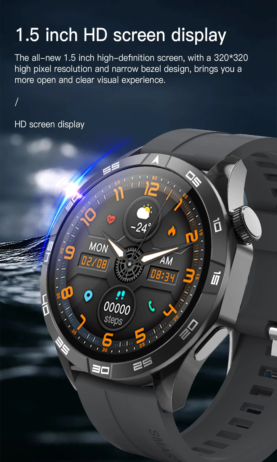 Smart Watch for Men Bluetooth Call Music Play Heart Rate Monitor Outdoor Activities Calorie Tracker Sport Watch
