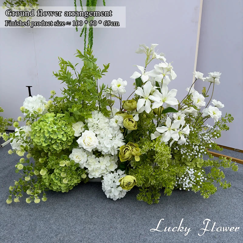 White Green Flowers Wedding Decoration Artificial Flowers Floral Backdrop Arrangement Hang Flower Row Road Lead Flower Ball