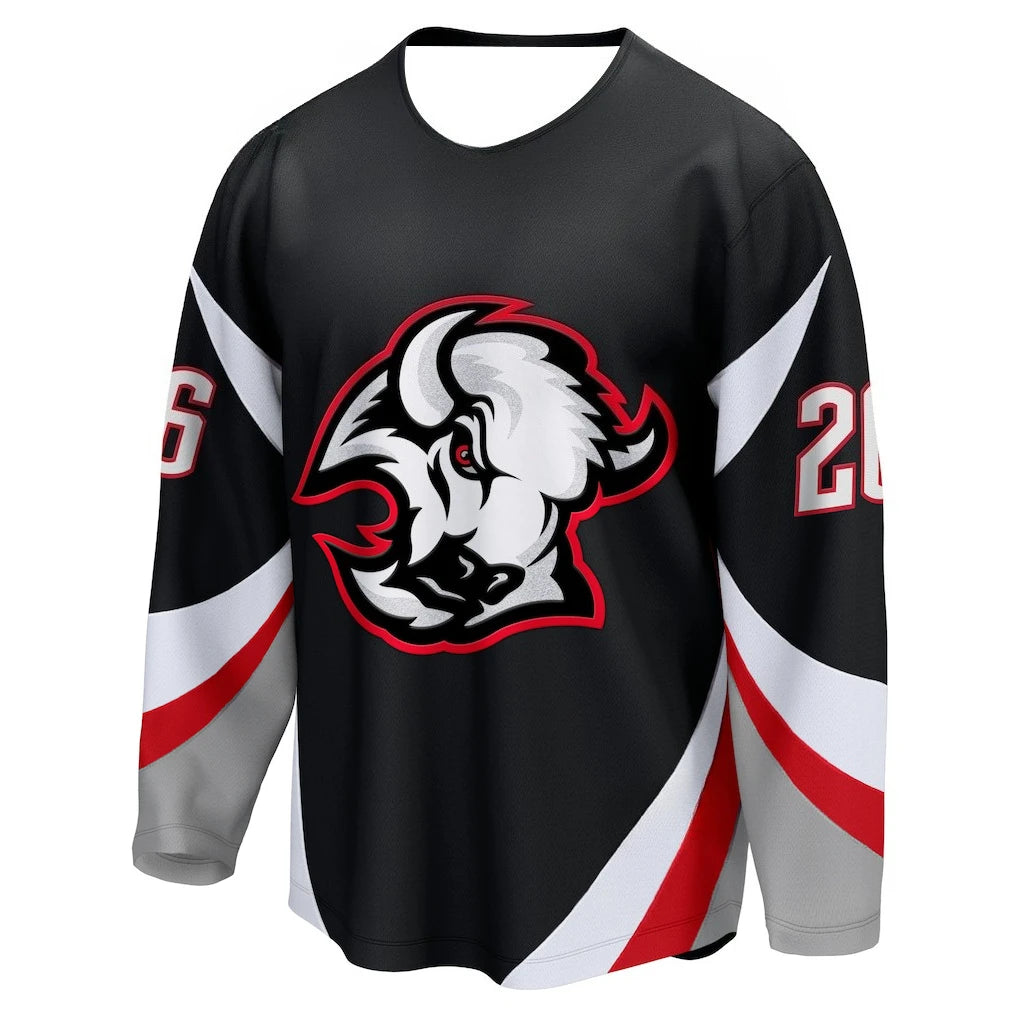 2026 New hockey jersey Black with red/white gray aggressive Buffalo Logo Dynamic Design sports jersey 3d HD print
