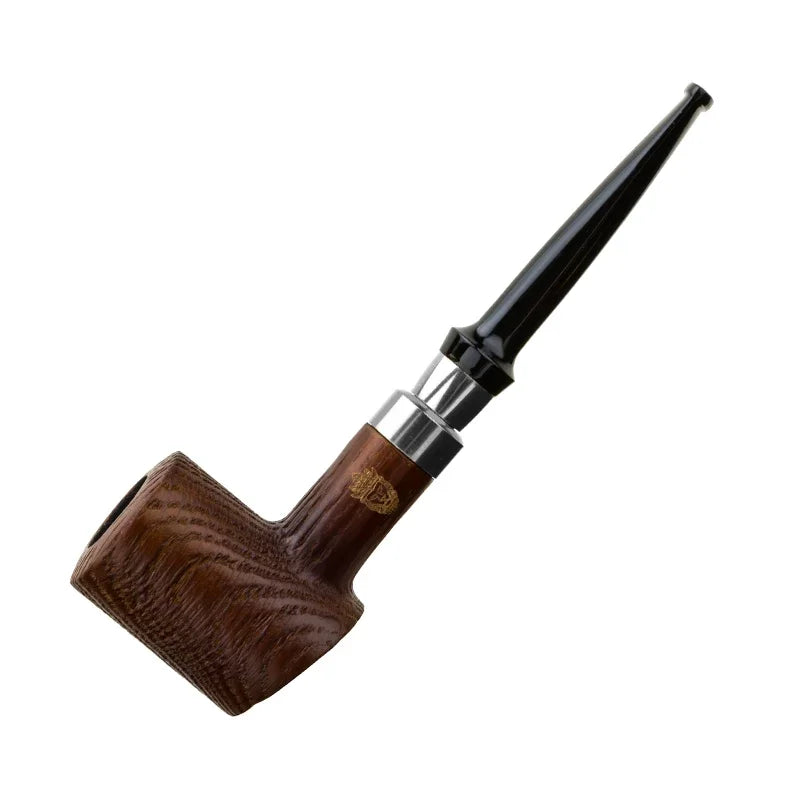Oak Wood Sandblasted Tobacco Pipe with Gold Silver Band 9mm Filter Straight Bent Smoking Pipe for Men Gift Accessories