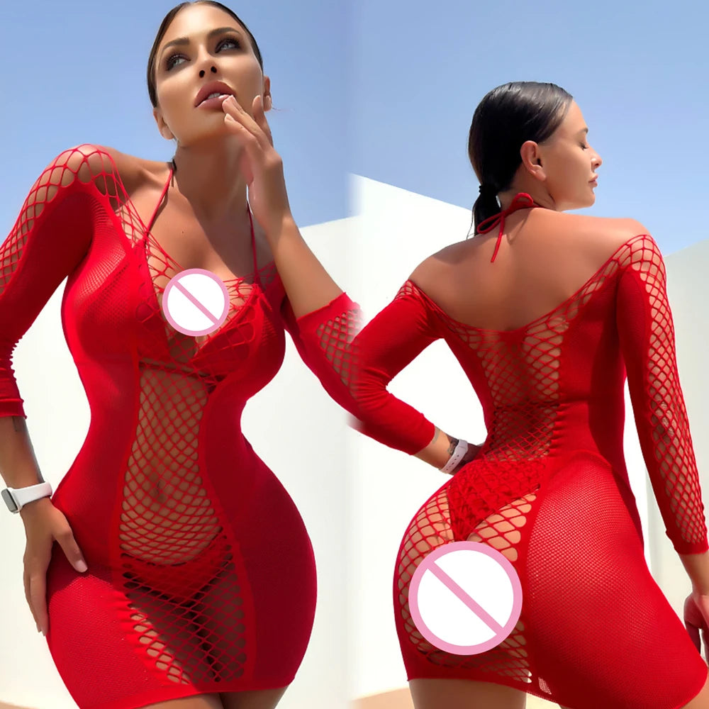 Lingerie Babydoll Mini Dress Lady Lenceria Chemises Sexy Bodysuit Mesh Body Stocking Temptation Intimate Beach Nightwear Dress
