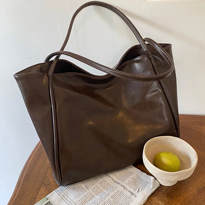 Women Tote Bag Fashion Underarm Pouch Large Capacity Soft Pu Leather Shoulder Bag Retro Crossbody Bag Casual Portable BucketBags
