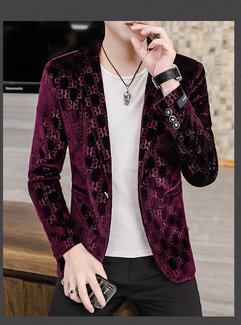 Spring New Men's Blazer Fashion Casual Boutique Business Bronzing Design Letter printing Suit  Male Slim Fit Blazers Jacket Coat