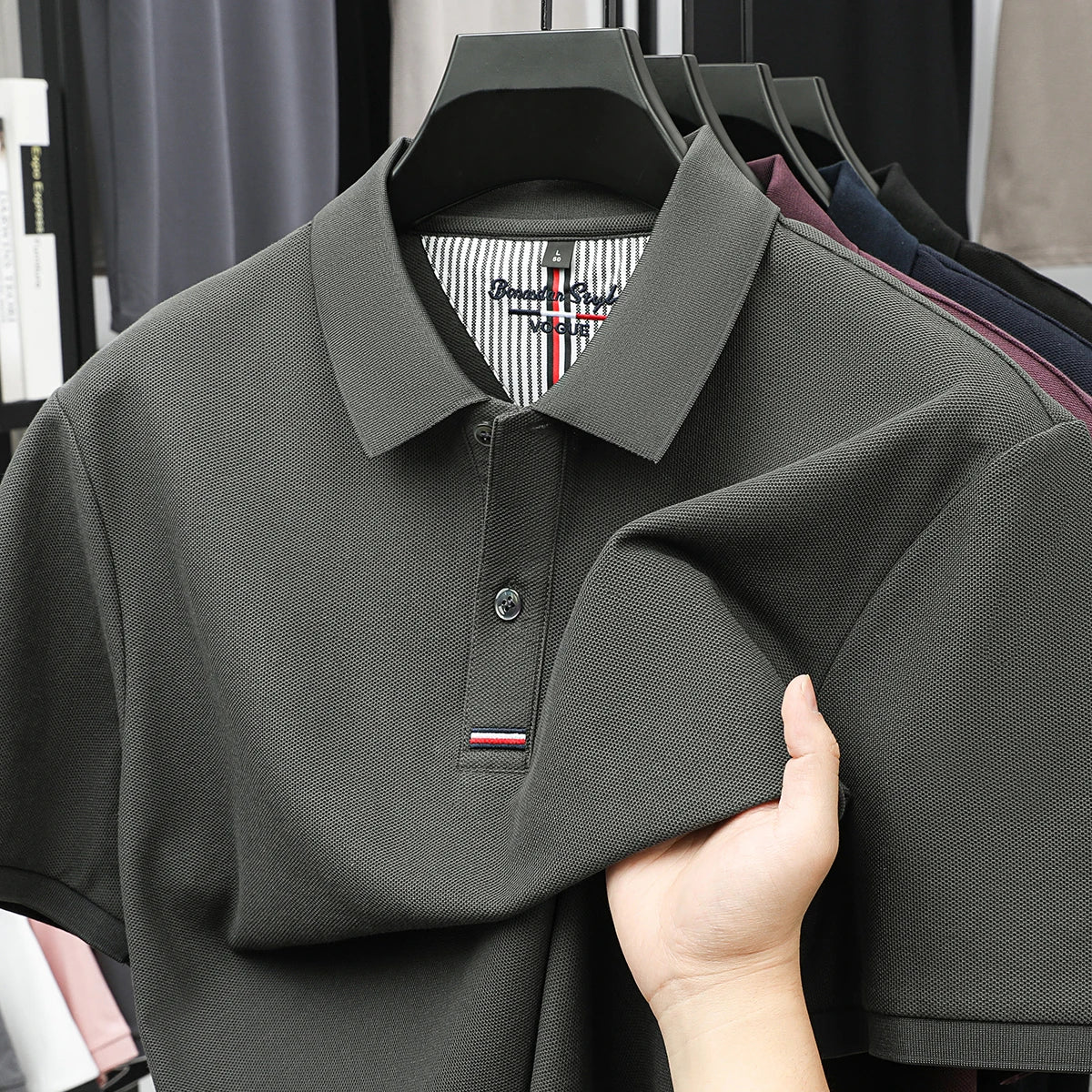 100% pure cotton T-shirt summer new men's fashionable short sleeve comfortable breathable polo shirt exquisite solid color top