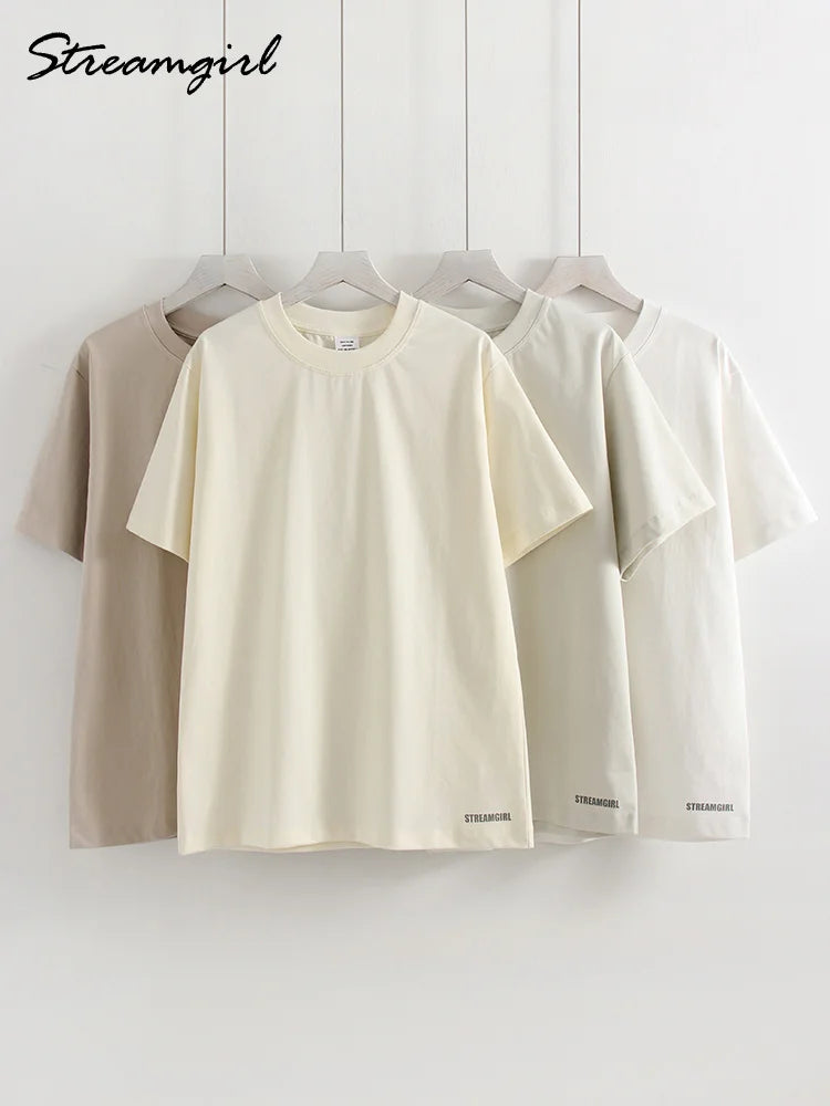 Summer Women T Shirts Oversized Cotton White Short Sleeve Baggy Tops For woman Summer Plain Loose Pink Tshirt Oversize Blue