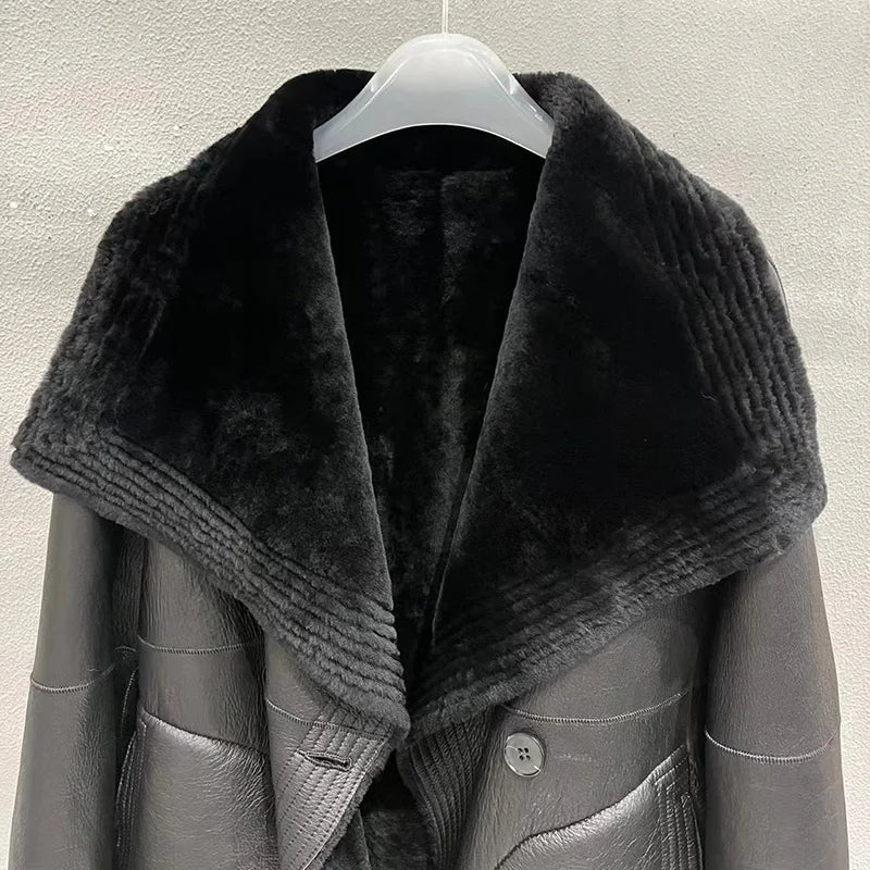 Lady 2023 Winter Jackets Genuine Sheepskin Shearling Jackets Women Double Face Leather Coats Wool Natural Leather