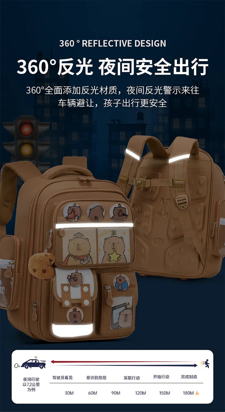 Capibara Student Schoolbag, Large-capacity Children Backpack.Girl Boy Kids Back To School Book Bags