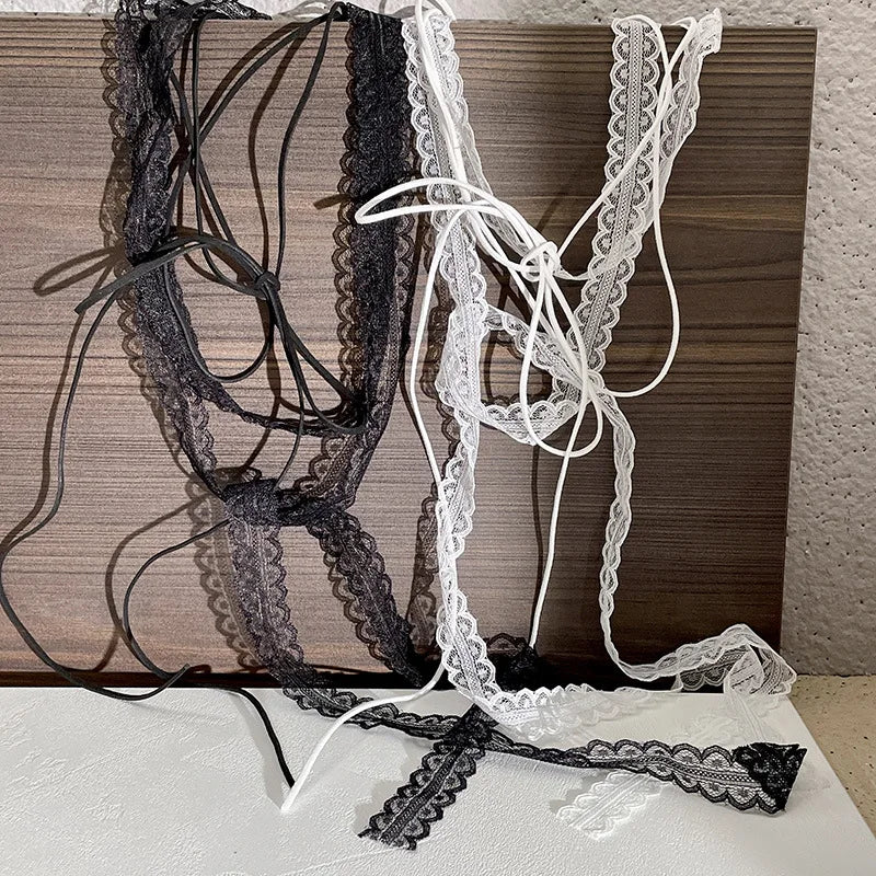 White Lace Necklace Verstile Long Ribbon Layered Clavicle Chain Choker for Girls Daily Wear Neck Decoration Jewelry