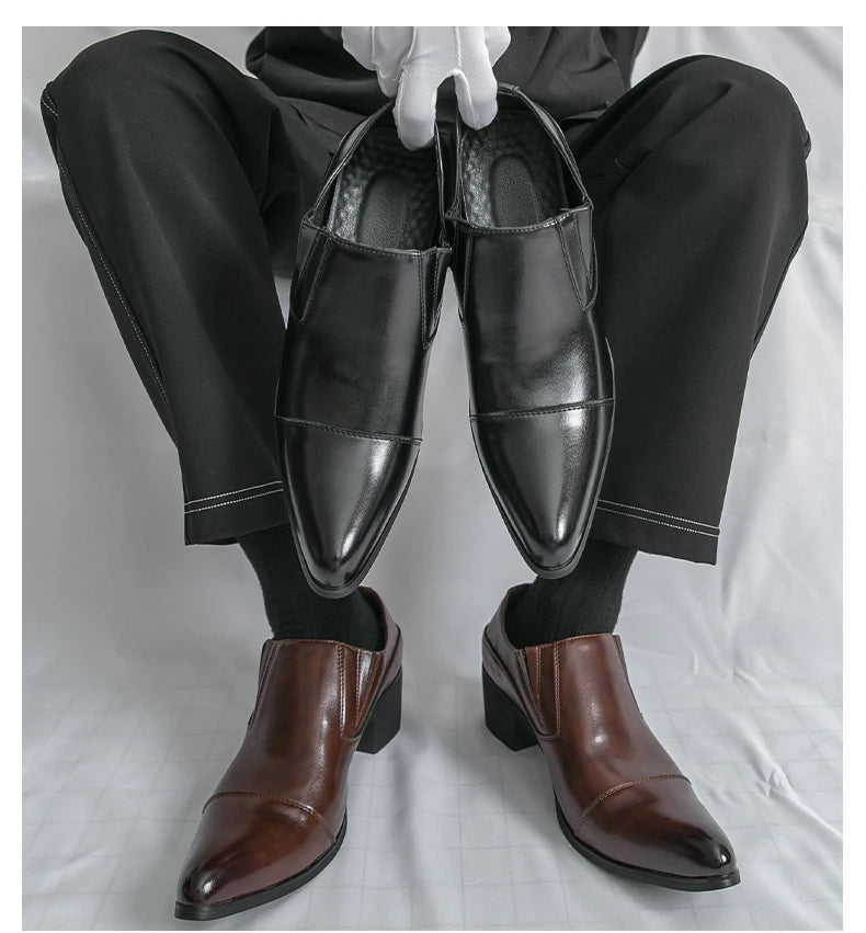 Black/Brown High-heeled Men's Shoes High-quality Dress Shoes Leather Non-slip Business Party Wedding Height Increase Men Loafers