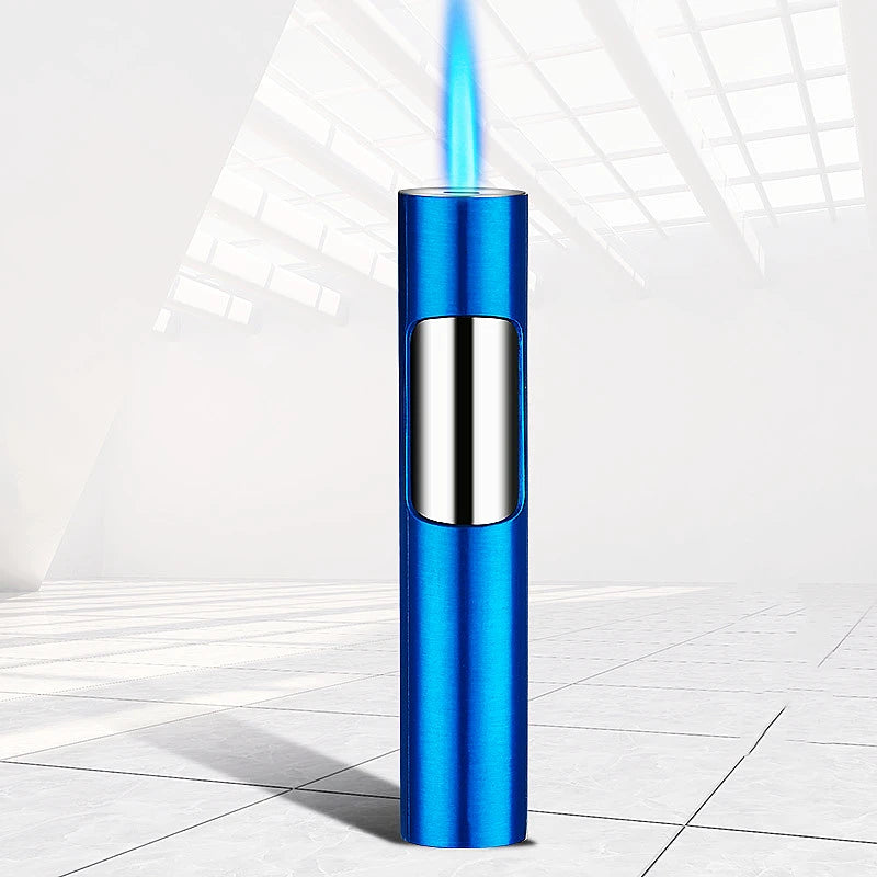 Luminous Lighter Butane Gas Lighter Straight Jet Blue Flame Glowing Lighters Smoking Lighter Cigar Accessories Men's Gift