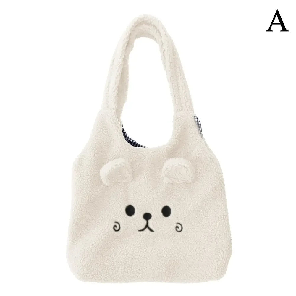 School Bag Cartoon Embroidery New Winter Soft Plush Tote Bag Shopper Bag Shoulder Bag For Women Cute N8Y7