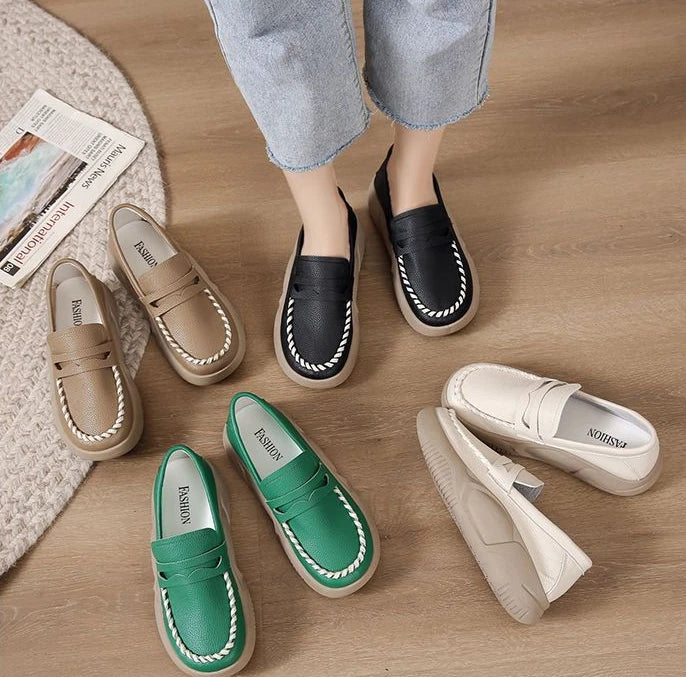 Woman Footwear Low Leather High on Platform Shoes for Women Loafers White Casual Daily Routine Autumn Offer Korean Fashion 2025