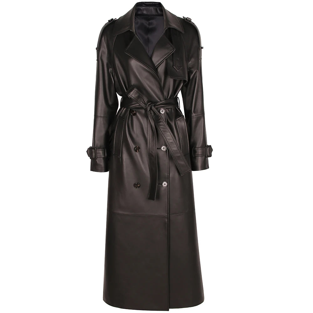 YOLOAgain Double Breasted Suede Jacket Coat Women Real Leather Trench Coat