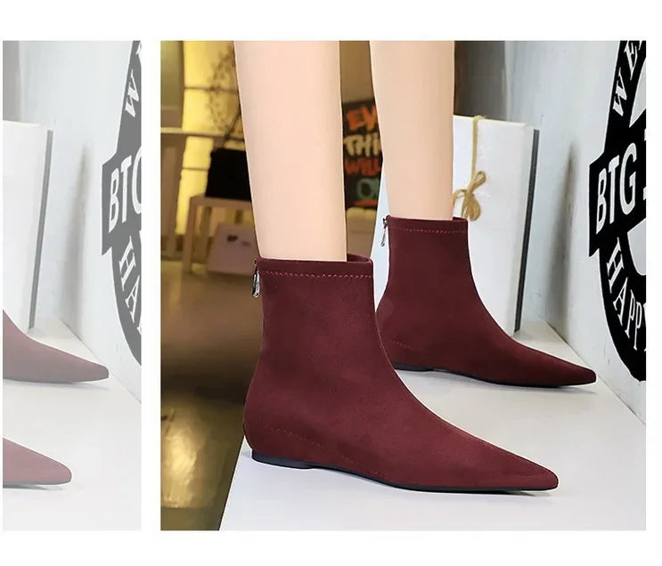 Women Red Pointed Toe Suede Ankle Boots Elegant Woman Inner Heel Short Boots 2024 Autumn Chic Office Female Keep Warm Short Boot