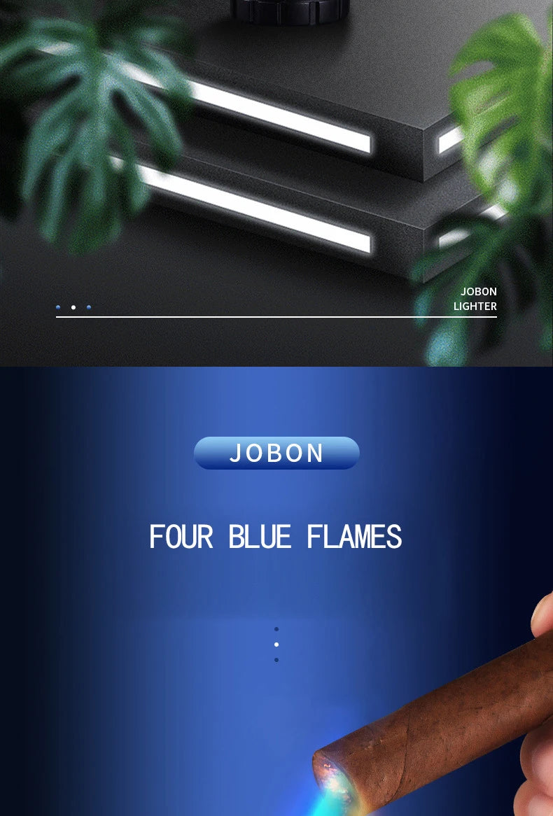 JOBON Inflatable 4 Torch Jet Windproof Lighter Metal Grinding Wheel Flint Lighter Gas Butane Inflatable Gift Cigar Lighter