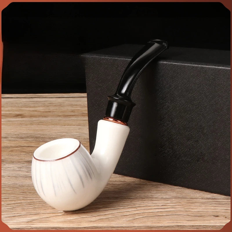 9mm Flue Ceramic Bent Smoking Pipe Portable and Washable Pipe With Built-In Filter Element