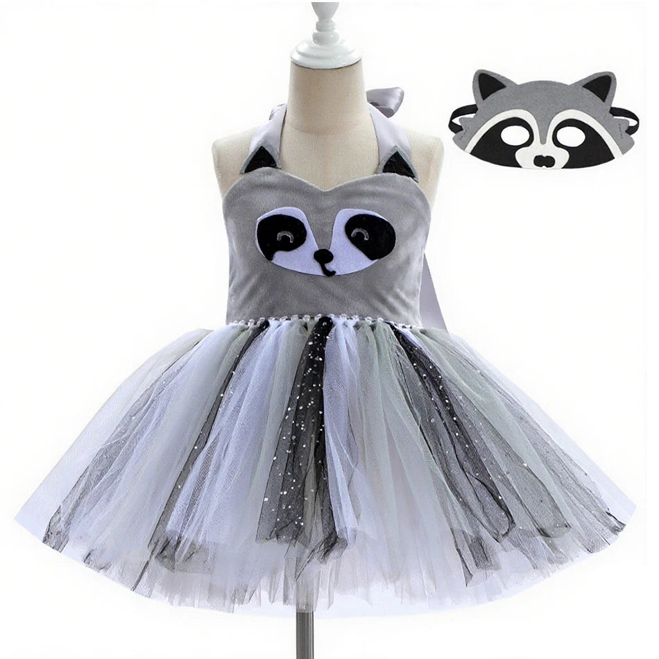 Girl Cartoon Raccoon Sloth Koala Piggy Rabbit Tutu Sling Dress Children Cosplay Festival Performance Dance Costume Headband Sets