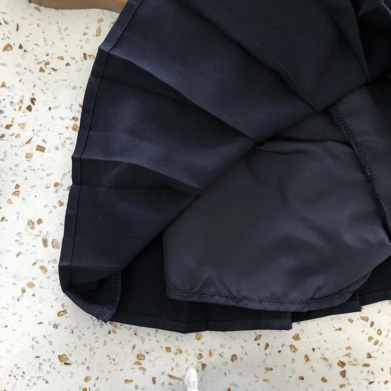 Sundress Black for Girls Children Junior Dress Elementary School Student Uniform Suit School Kids White Blouse Pleated Skirt Set