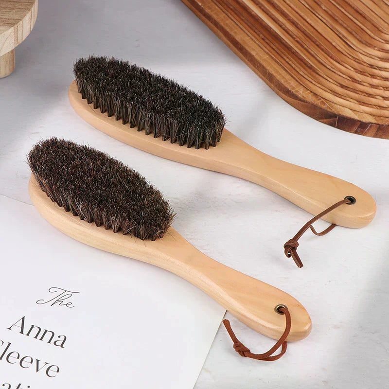 Horse Hair Brush Wooden Handle Shoe Polish Brush Soft Horsehair Laundry Cleaning Brush Anti-Static Cleaning Care Brush