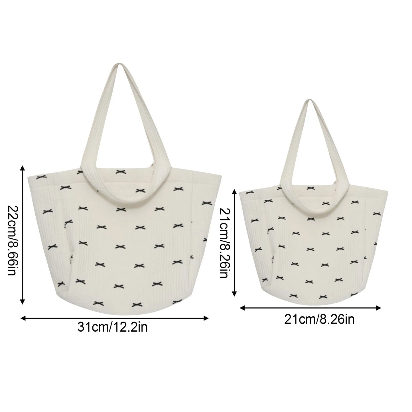 Large Capacity Tote Bag For Women Fashion Simple Canvas Storage Bowknot Embroidered One-shoulder Bag