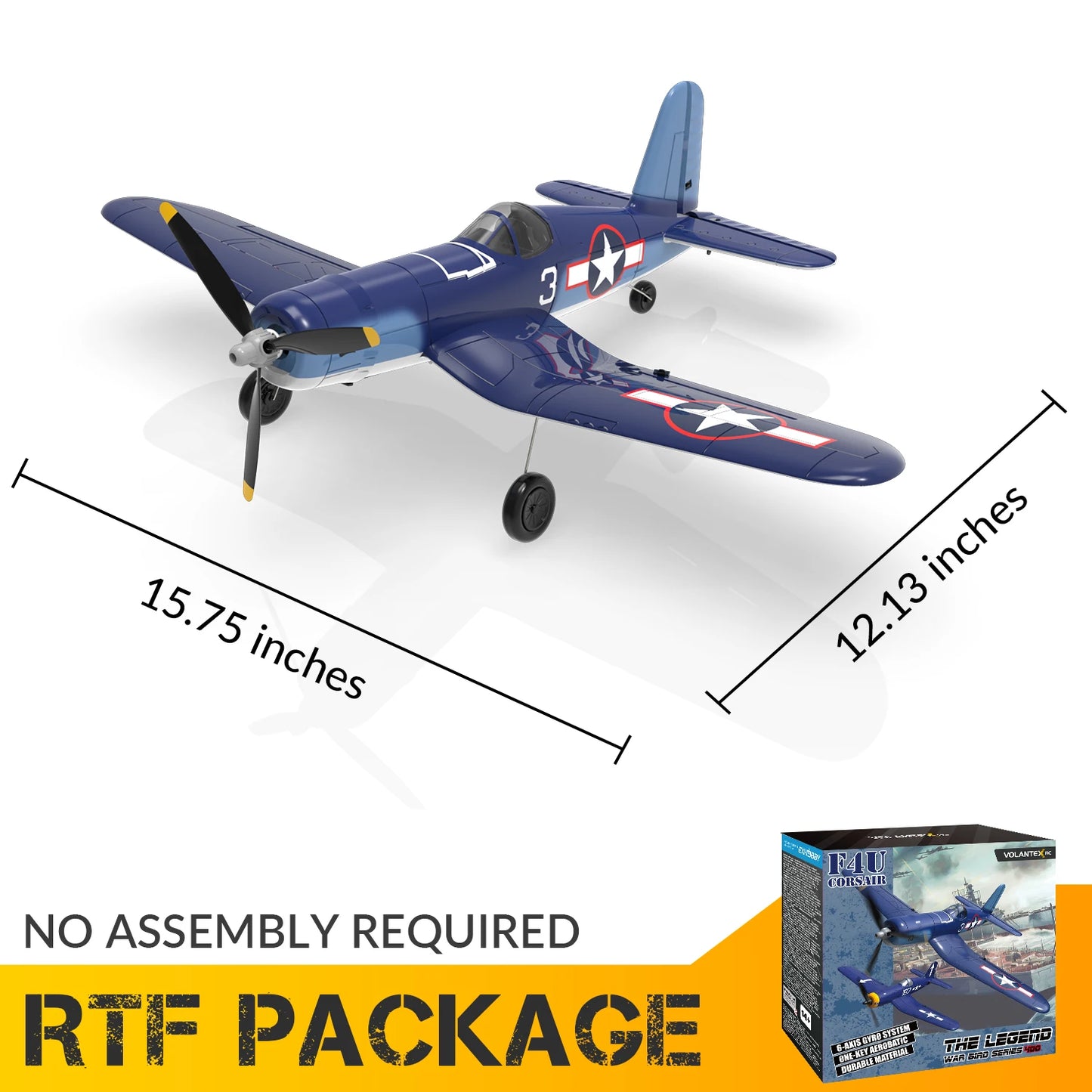 Volantex New F4U Corsair RC Plane EPP Foam 400mm Wingspan 4CH 6-Axis One Key Aerobatics XPilot Stabilization System RTF Airplane